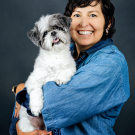 Professor Rojas pictured with her dog.